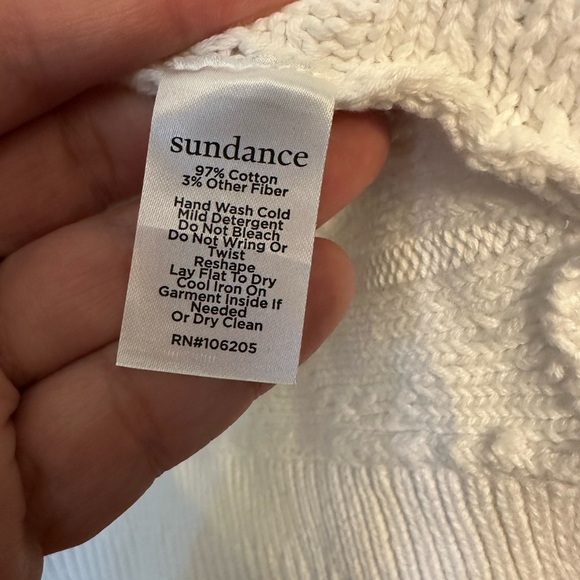 Sundance V Neck Cable Knit Sweater White Size Large Preppy Boho - Picture 3 of 4